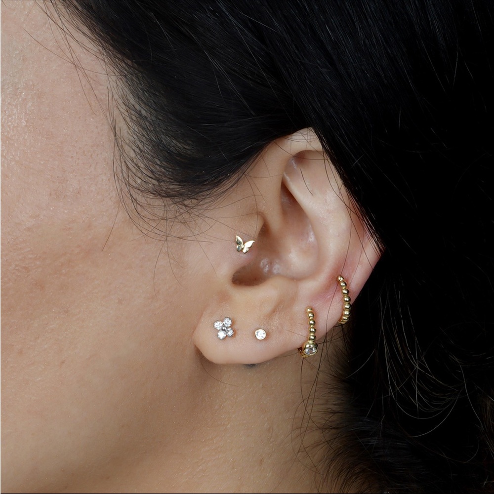 14k solid gold butterfly internally threaded screw stud earring 5mm - Picture 2 of 6